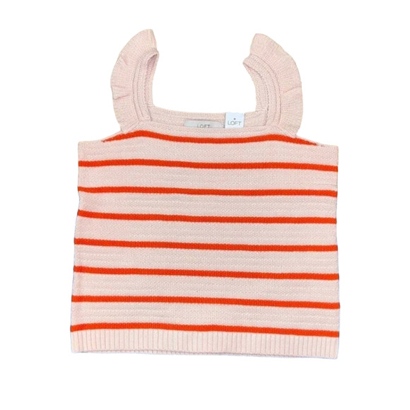 NWT LOFT Pink/Peach W/Orange Striped Ruffle Strap Sweater Tank - Picture 1 of 10